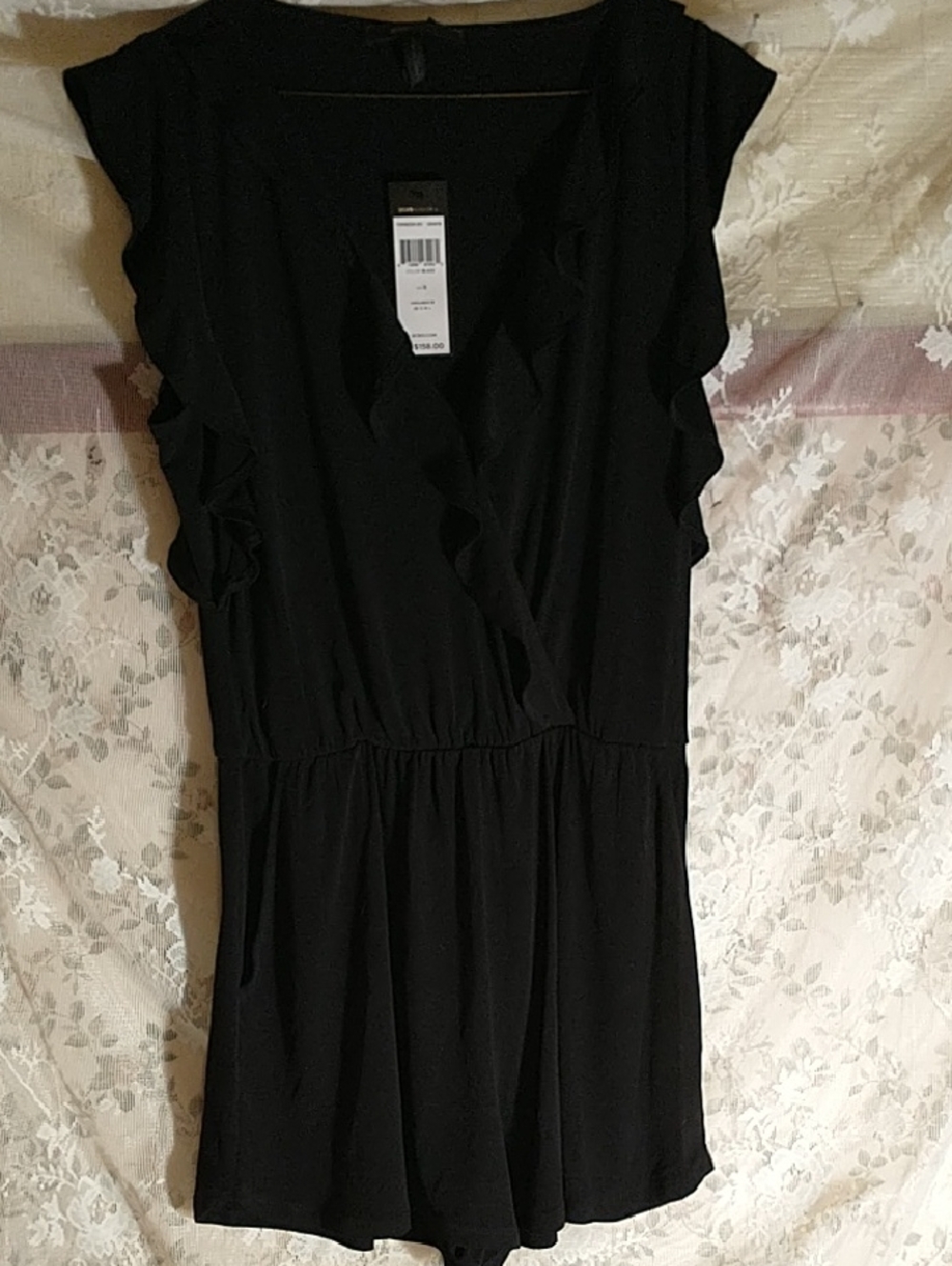 NWT BCBG Maxazris Black Ruffle Sleeveless  Romper Size Small